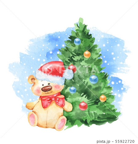 Christmas Tree And Teddy Bearのイラスト素材