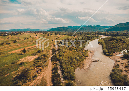 Beautiful landscape from the top shows the river Beautiful landscape from the top shows the river 55923417