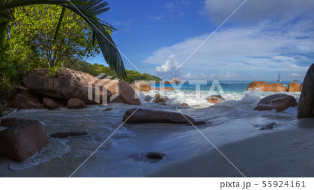Seychelles, Prale island, Anse Lazio beach panoram Seychelles, Prale island, Anse Lazio beach panoram 55924161