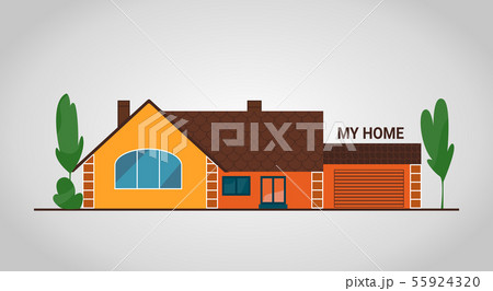 Modern Flat townhouse, cottage home, front view with terrace 55924320