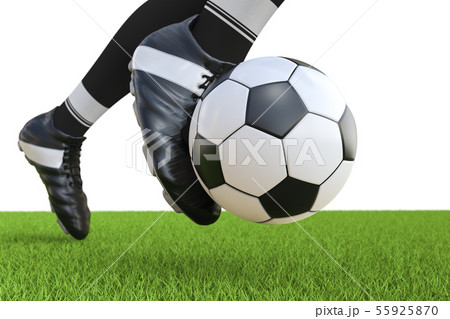 soccer player kicking soccer ball in motion 55925870