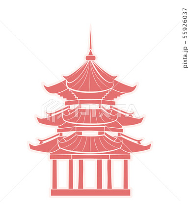 Chinese Temple with Pagoda Travel Sticker Isolated 55926037