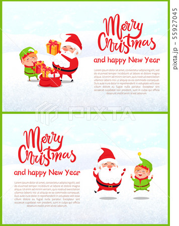 Merry Christmas Elf and Santa Claus Characters 55927045