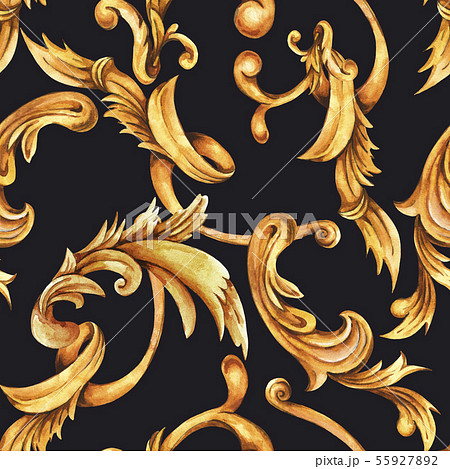 Watercolor golden baroque seamless pattern, rococo 55927892