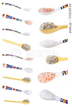 set from ceramic spoons with various salts 55928536