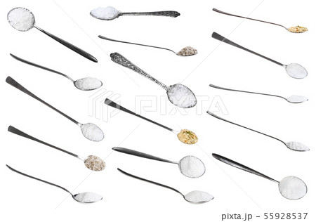 collection from metal spoons with various salts 55928537
