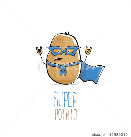 vector funny cartoon cute brown super hero potato with blue hero cape and hero mask isolated on vector funny cartoon cute brown super hero potato with blue hero cape and hero mask isolated on 55929016