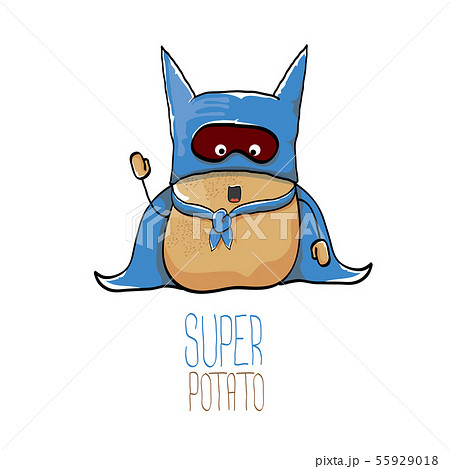 vector funny cartoon cute brown super hero potato with blue hero cape and hero mask isolated on vector funny cartoon cute brown super hero potato with blue hero cape and hero mask isolated on 55929018