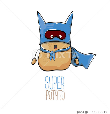 vector funny cartoon cute brown super hero potato with blue hero cape and hero mask isolated on vector funny cartoon cute brown super hero potato with blue hero cape and hero mask isolated on 55929019