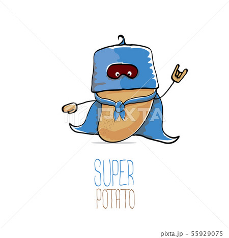 vector funny cartoon cute brown super hero potato with blue hero cape and hero mask isolated on vector funny cartoon cute brown super hero potato with blue hero cape and hero mask isolated on 55929075