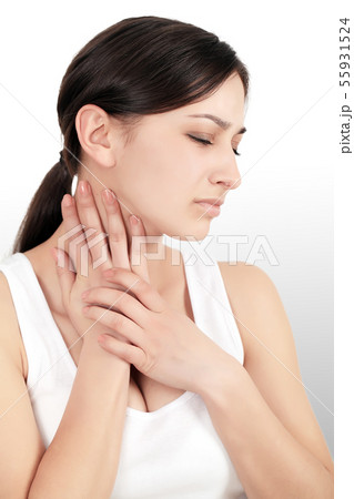 Neck Pain. Beautiful Woman Having Pain In Neck, Painful Feeling 55931524