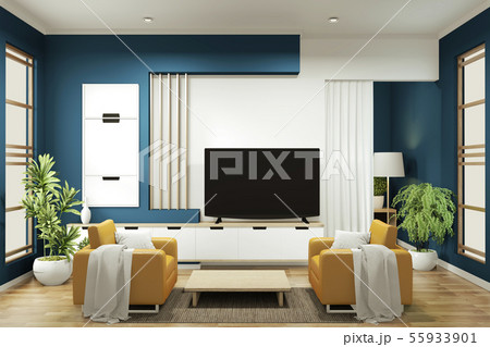 cabinet mock up on room dark blue on floor wooden 55933901