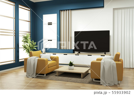 cabinet mock up on room dark blue on floor wooden 55933902
