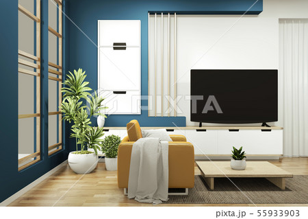 cabinet mock up on room dark blue on floor wooden 55933903