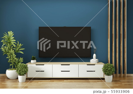 cabinet mock up on room dark blue on floor wooden 55933906