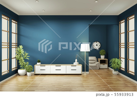 cabinet mock up on room dark blue on floor wooden 55933913