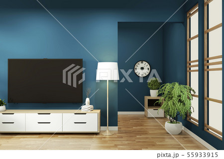 cabinet mock up on room dark blue on floor wooden 55933915