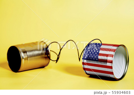 tin can phone with USA Flag.communication concept 55934603