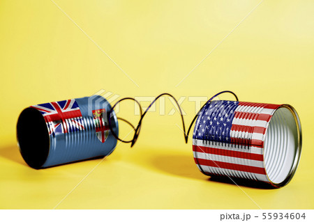 tin can phone with USA and Fiji Flag.communication tin can phone with USA and Fiji Flag.communication 55934604