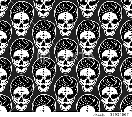 Black and white seamless hand-drawn skull pattern 55934667
