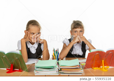 Girls in different emotions think about something 55935110