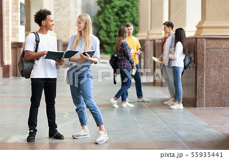 Students studying with books in university campus Students studying with books in university campus 55935441
