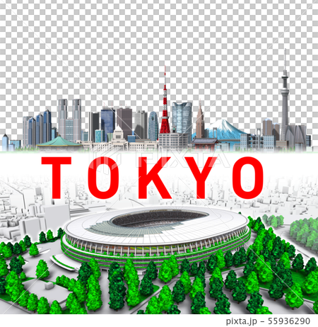 新国立競技場＋東京新屋根文字白バック 55936290