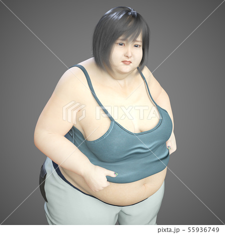 太りすぎでタンクトップからおなかがはみ出る女性のイラスト素材