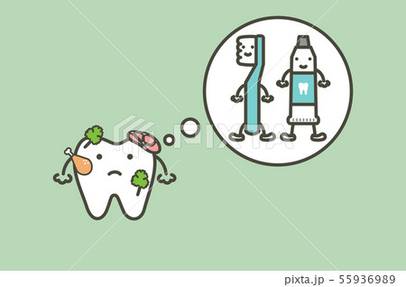 dirty tooth thinking of toothbrush and toothpaste 55936989
