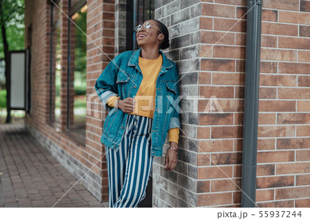 Young african american woman laugh at the street 55937244