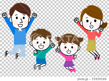 ジャンプする　家族　イラスト02 55939189