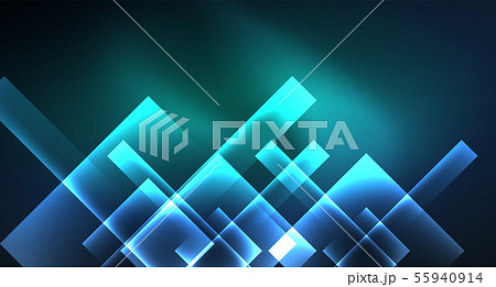 Neon glowing techno square rectangle lines, blue hi-tech futuristic abstract background 55940914