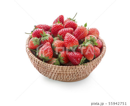 Wicker basket with tasty red strawberries on white 55942751