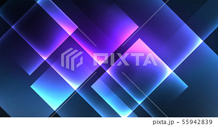 Neon glowing techno square rectangle lines, blue hi-tech futuristic abstract background Neon glowing techno square rectangle lines, blue hi-tech futuristic abstract background 55942839