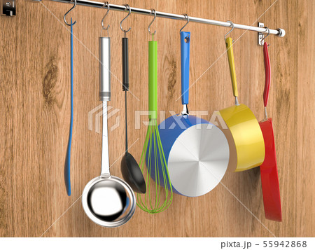 kitchen rack hanging with kitchen utensils kitchen rack hanging with kitchen utensils 55942868