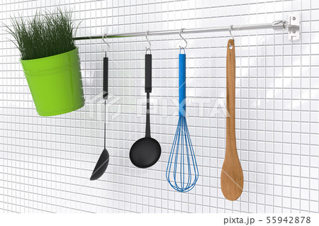 kitchen rack on white wall 55942878