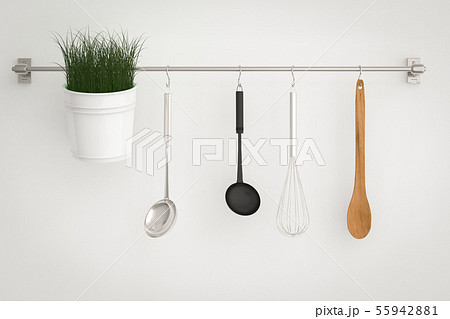 kitchen rack on white wall 55942881