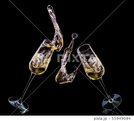 Set of luxury champagne glasses isolated on a black background 55949094