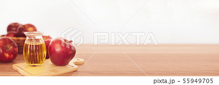 Close up red Apple fruit  and apple cider vinegar 55949705