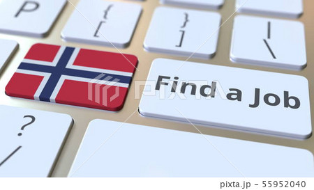 FIND A JOB text and flag of Norway on the buttons on the computer keyboard. Employment related FIND A JOB text and flag of Norway on the buttons on the computer keyboard. Employment related 55952040