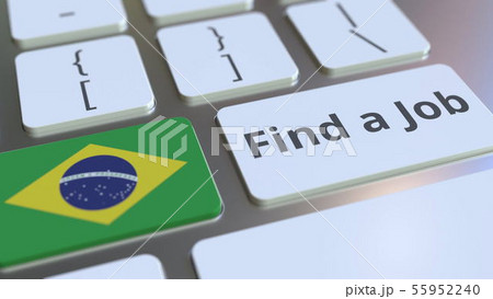 FIND A JOB text and flag of Brazil on the buttons on the computer keyboard. Employment related 55952240