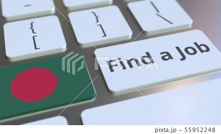FIND A JOB text and flag of Bangladesh on the buttons on the computer keyboard. Employment related FIND A JOB text and flag of Bangladesh on the buttons on the computer keyboard. Employment related 55952248
