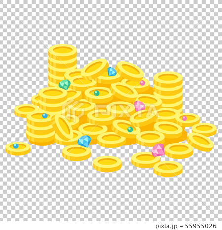お金 コイン や宝石などのお宝が山になったイラストのイラスト素材 55955026 Pixta