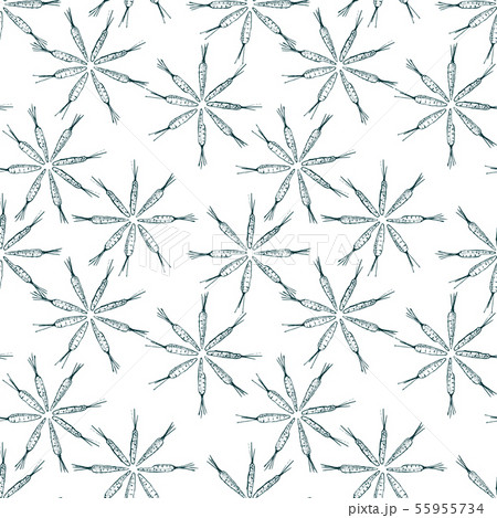 Flower shaped carrot seamless pattern. Vector graphics. Black contour 55955734