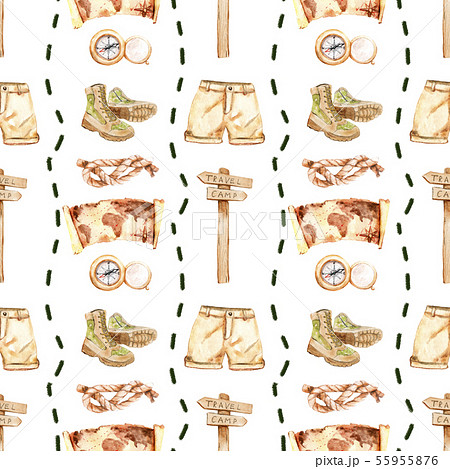 watercolor seamless pattern - hiking in the forest 55955876