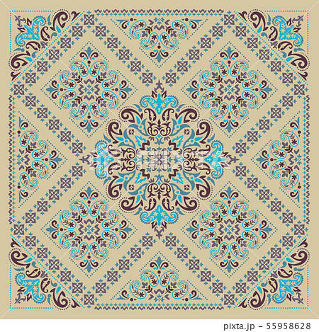 Vector ornament Bandana Print. Traditional ornamental ethnic pattern with paisley and flowers. Silk 55958628