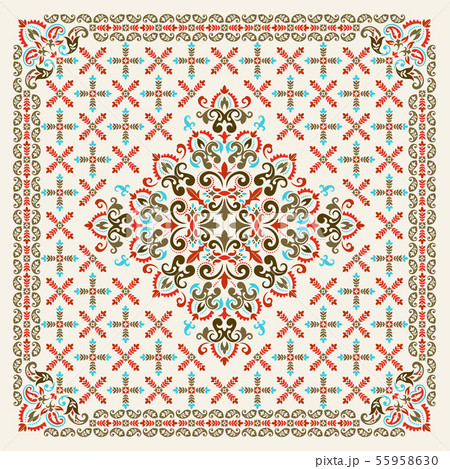 Vector ornament Bandana Print. Traditional ornamental ethnic pattern with paisley and flowers. Silk 55958630