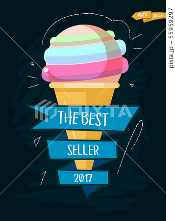 Ice cream cone cartoon icon with inscription. Best seller 2017 55959297