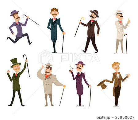 Set of english victorian gentlemen. Characters in dynamic poses 55960027