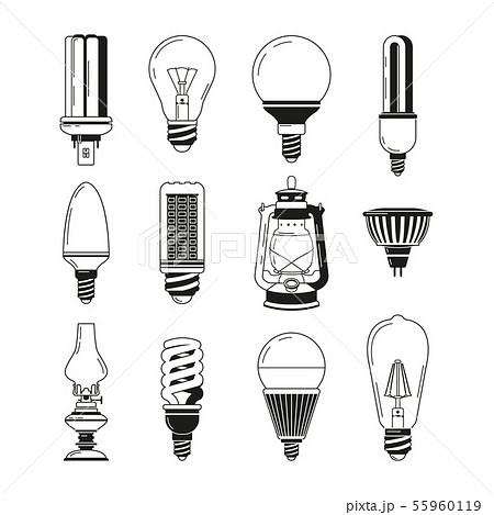 Monochrome Symbols Of Light Different Bulbs In Stock Illustration
